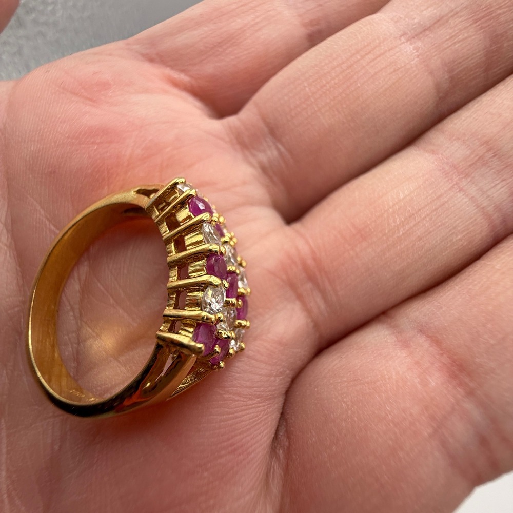 14K HGE Ruby Cluster Ring Size 8 Gold Electroplate Cocktail Statement - Picture 5 of 15